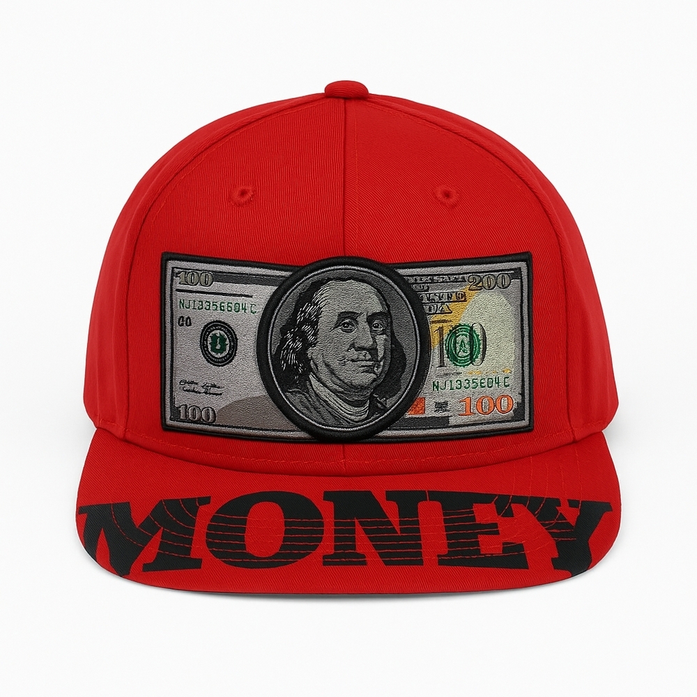 Top Level Red Money Snapback Cap‎  Embroidered $100 Bill Graphic Hat